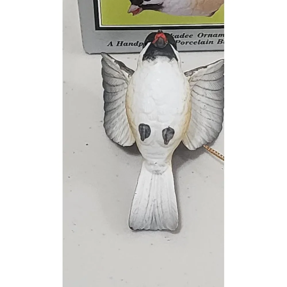 Andrea by Sadek Handpainted Porcelain Chickadee Hanging Ornament Figurine‎ FLAW